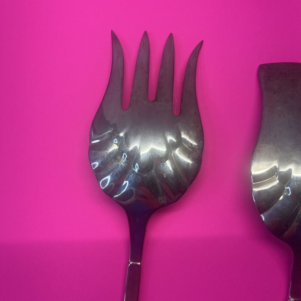 Vintage Silverplate Salad Serving Set Fork & Spoon No Brand Mark Vtg - Picture 7 of 11